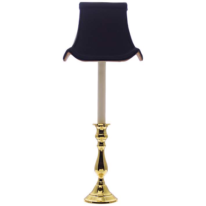 Polished Brass Black Shade Candlestick, Brass Buffet Lamps With Black Shades
