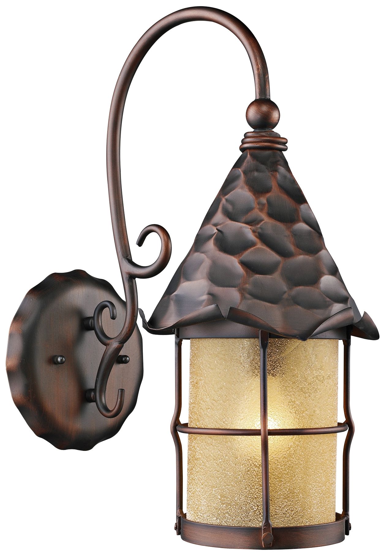 Rustica Antique Copper Amber Scavo Outdoor Wall Sconce