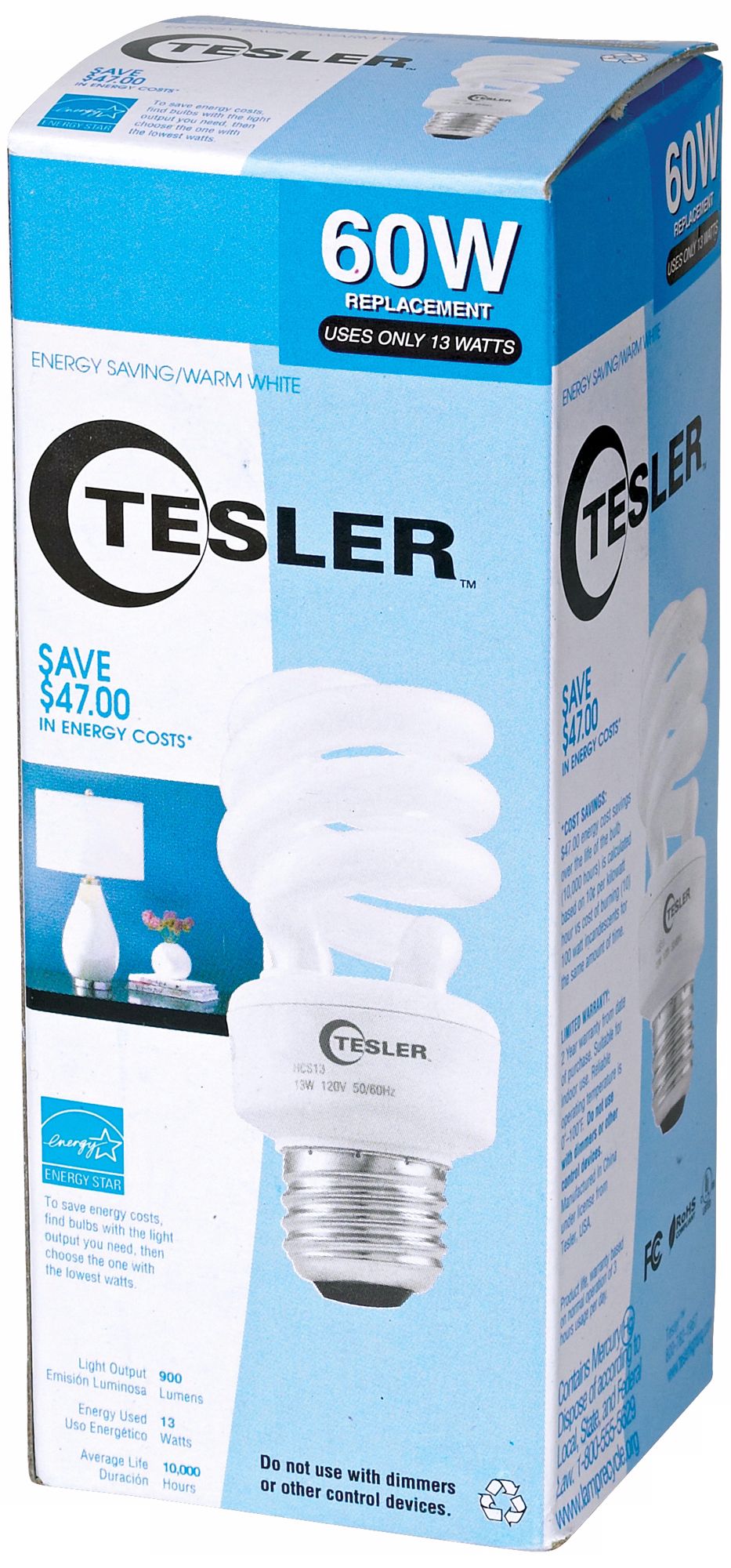 Tesler 13 Watt Warm White ENERGY STARÂ® Spiral CFL Bulb
