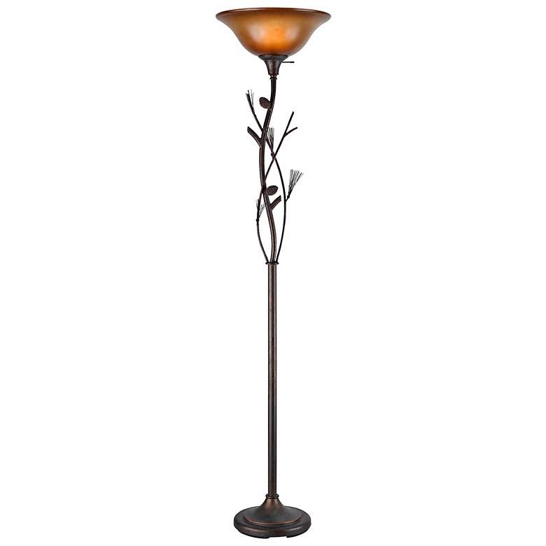 Image 2 Pine Cone Bronze Finish Torchiere Floor Lamp