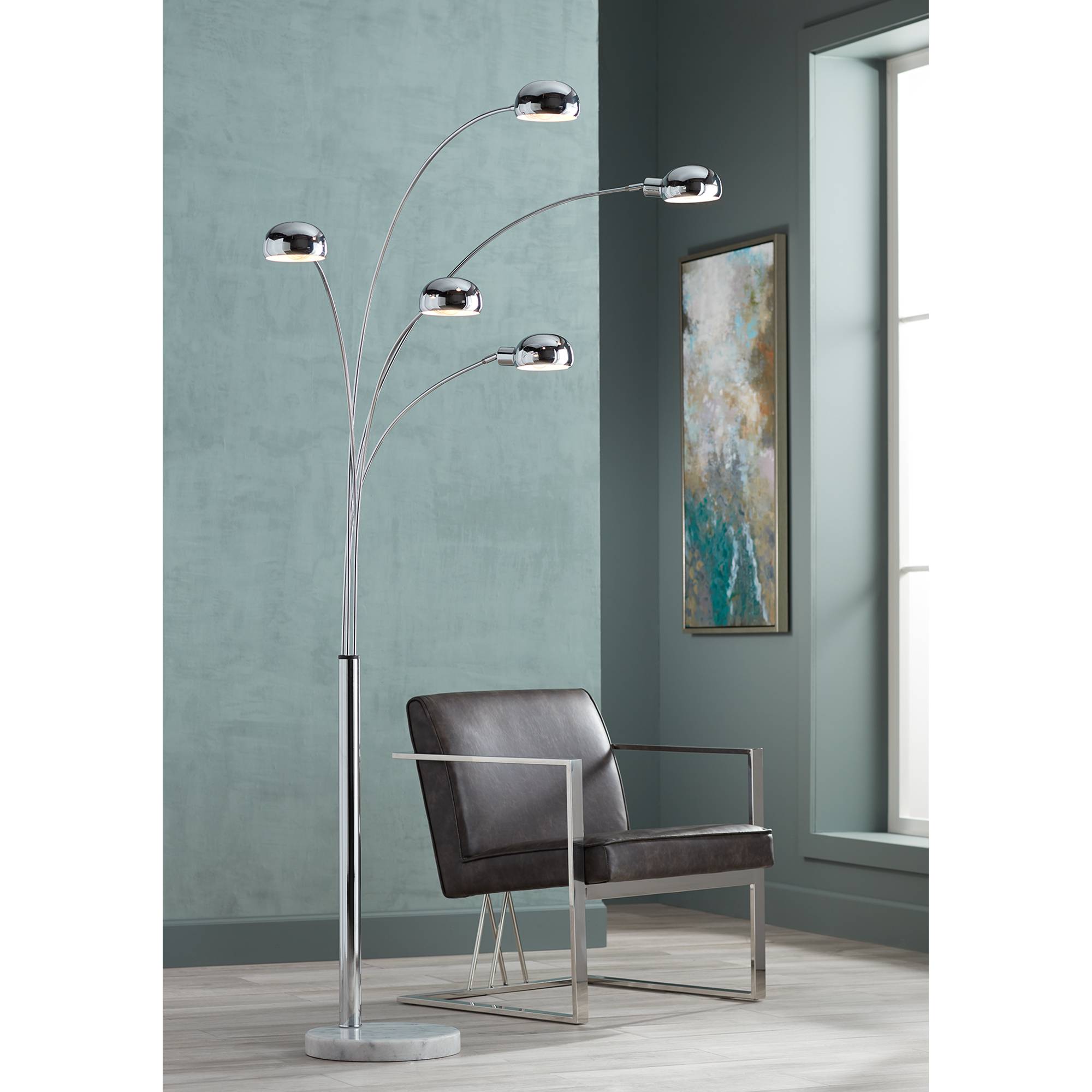 Mid Century Modern Arc Floor Lamp Chrome Marble Base For Living Room