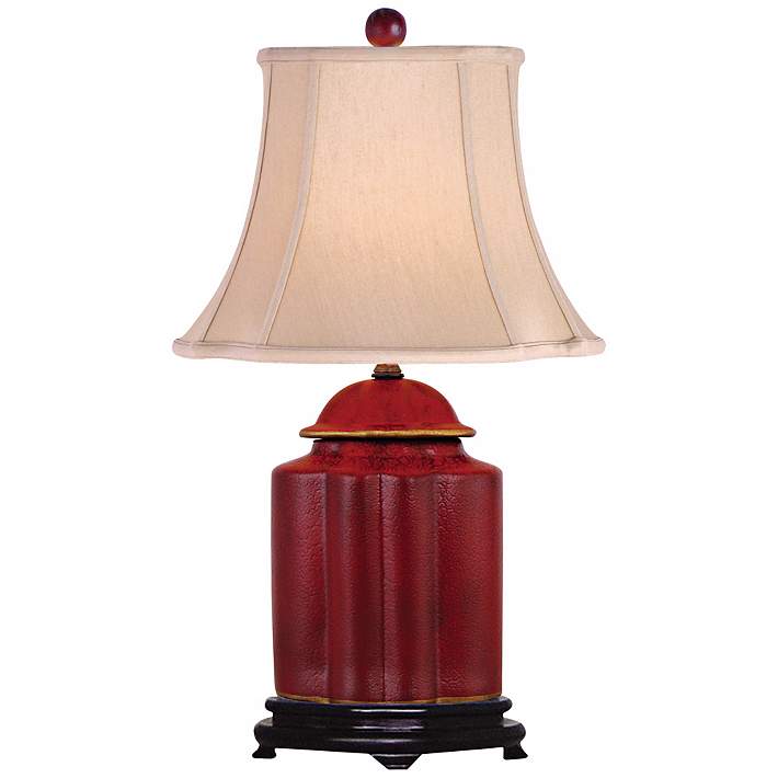Red Lacquer Scallop Tea Jar Table Lamp, Oriental Table Lamps Singapore