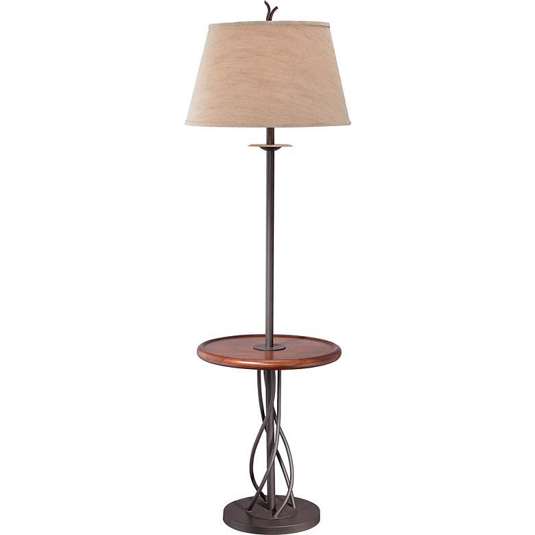 Image 2 Iron Twist Base Wood Tray Table Floor Lamp