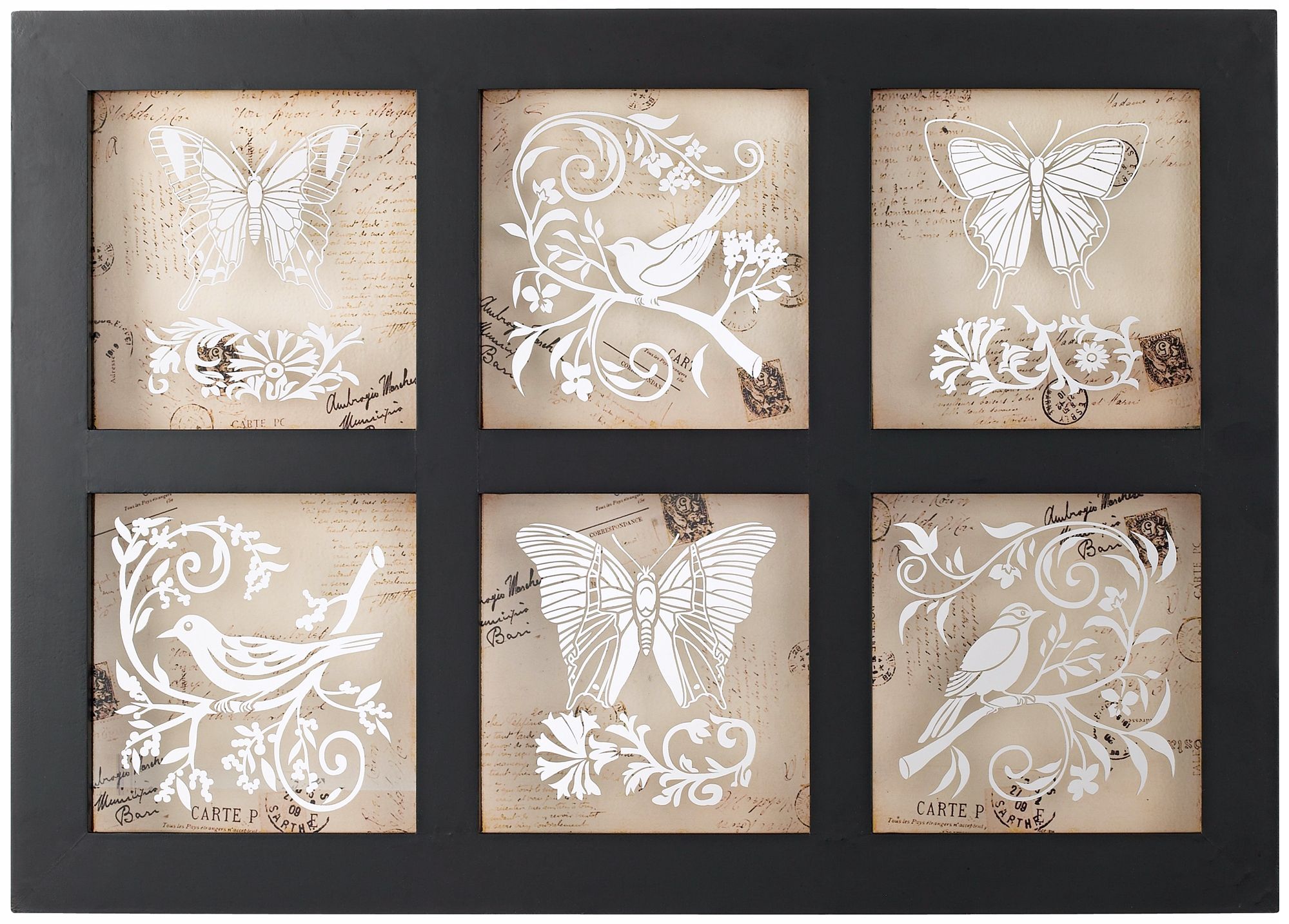 Six Birds and Butterflies 31 1/2" Wide Framed Wall Decor