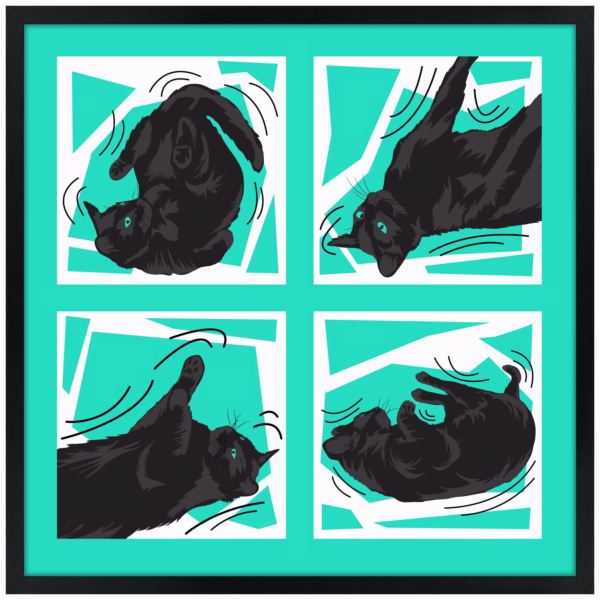 Kinetic Cat Teal Wall Art – Modern Abstract Canvas for Home Decor