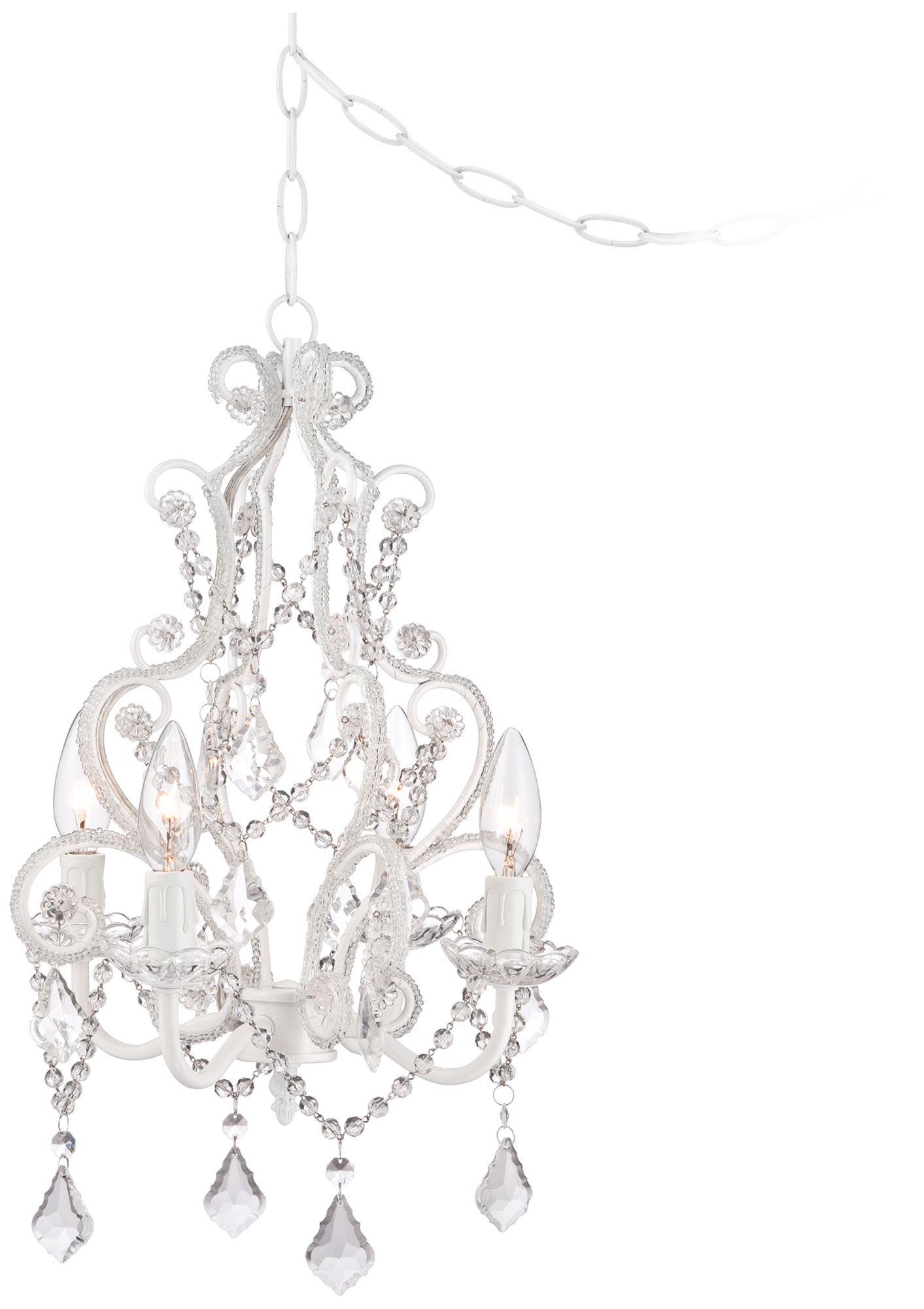 White With Crystal Accents PlugIn Swag Chandelier P5787 Lamps Plus