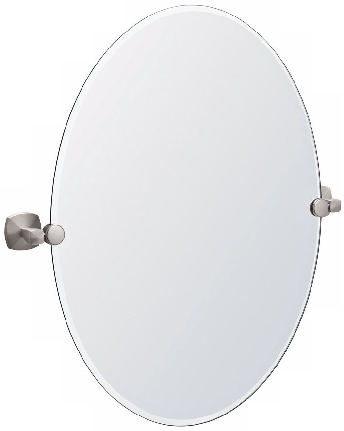 Gatco Jewel Satin Nickel 24" x 26 1/2" Oval Tilt Wall Mirror