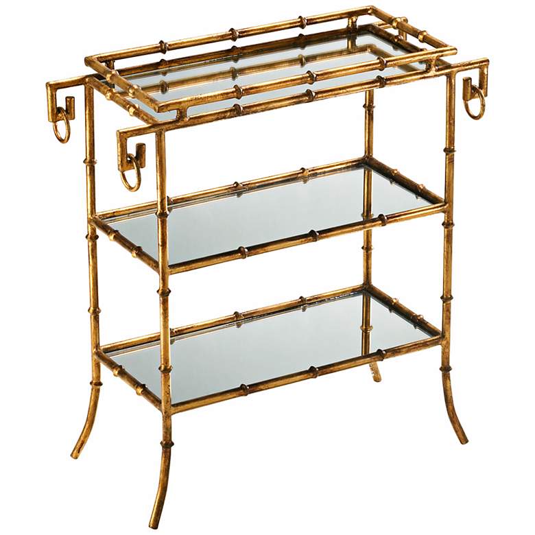 Gold Finish 25 1/2&quot; High Bamboo Tray Table