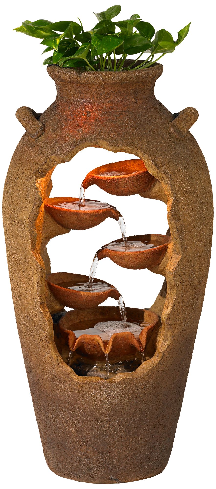 Cascade 33" High Rustic Urn Fountain with Planter and Light