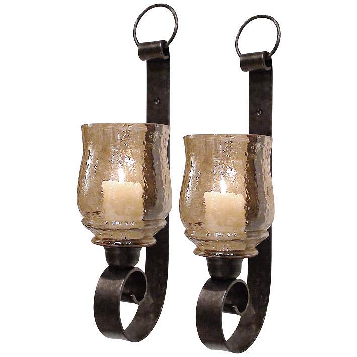 Joselyn 18 High Wall Sconce Candle Holders Set Of 2 T1000 Lamps Plus - Black Iron Wall Sconces For Candles
