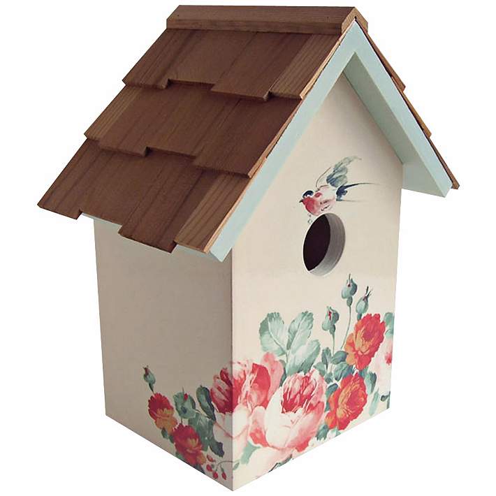 Hand Painted Red Cedar Top Peony Cream Birdhouse T3238 Lamps Plus