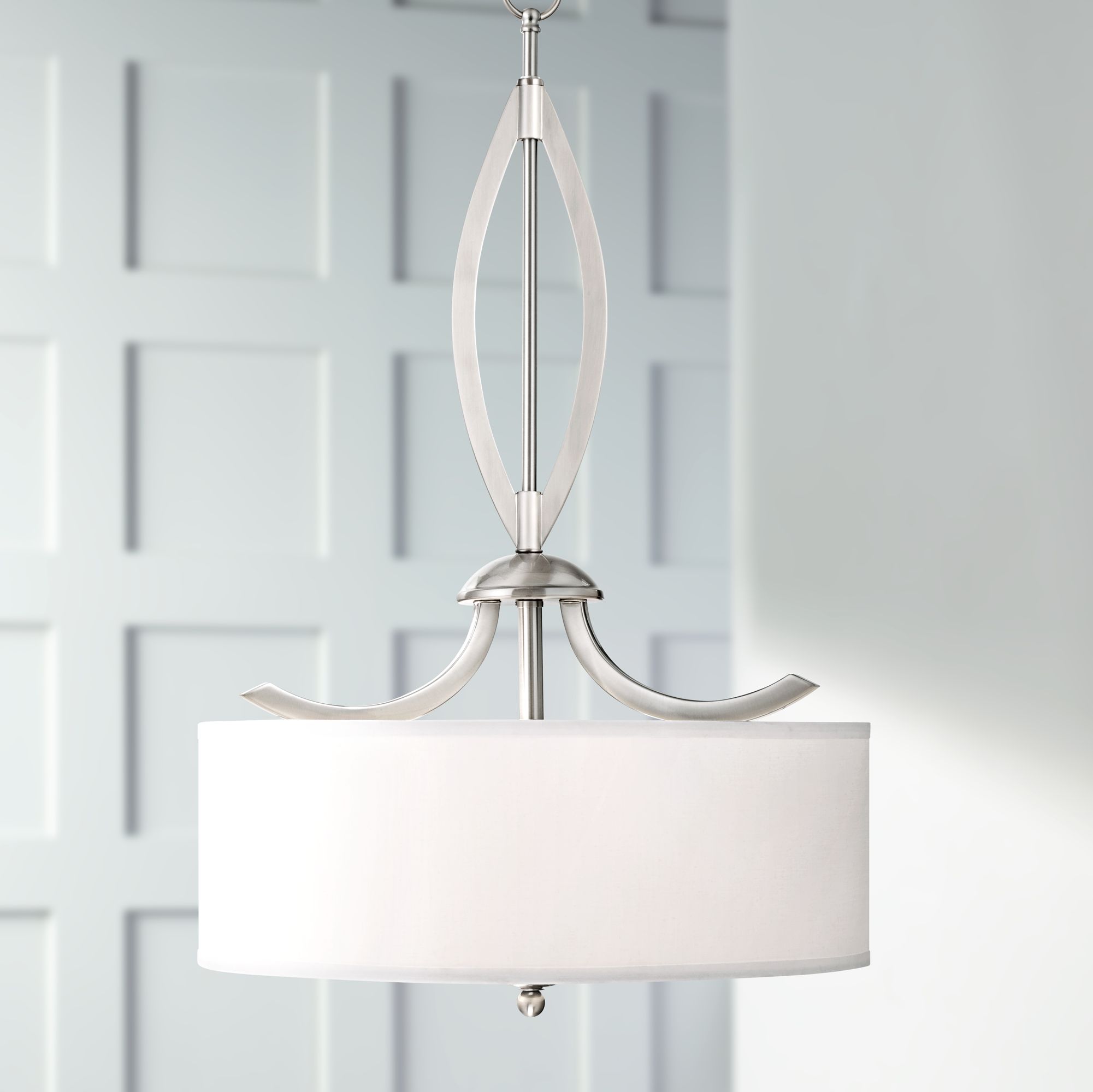 Brushed Nickel Drum Pendant Chandelier 20" Modern Linen Shade for