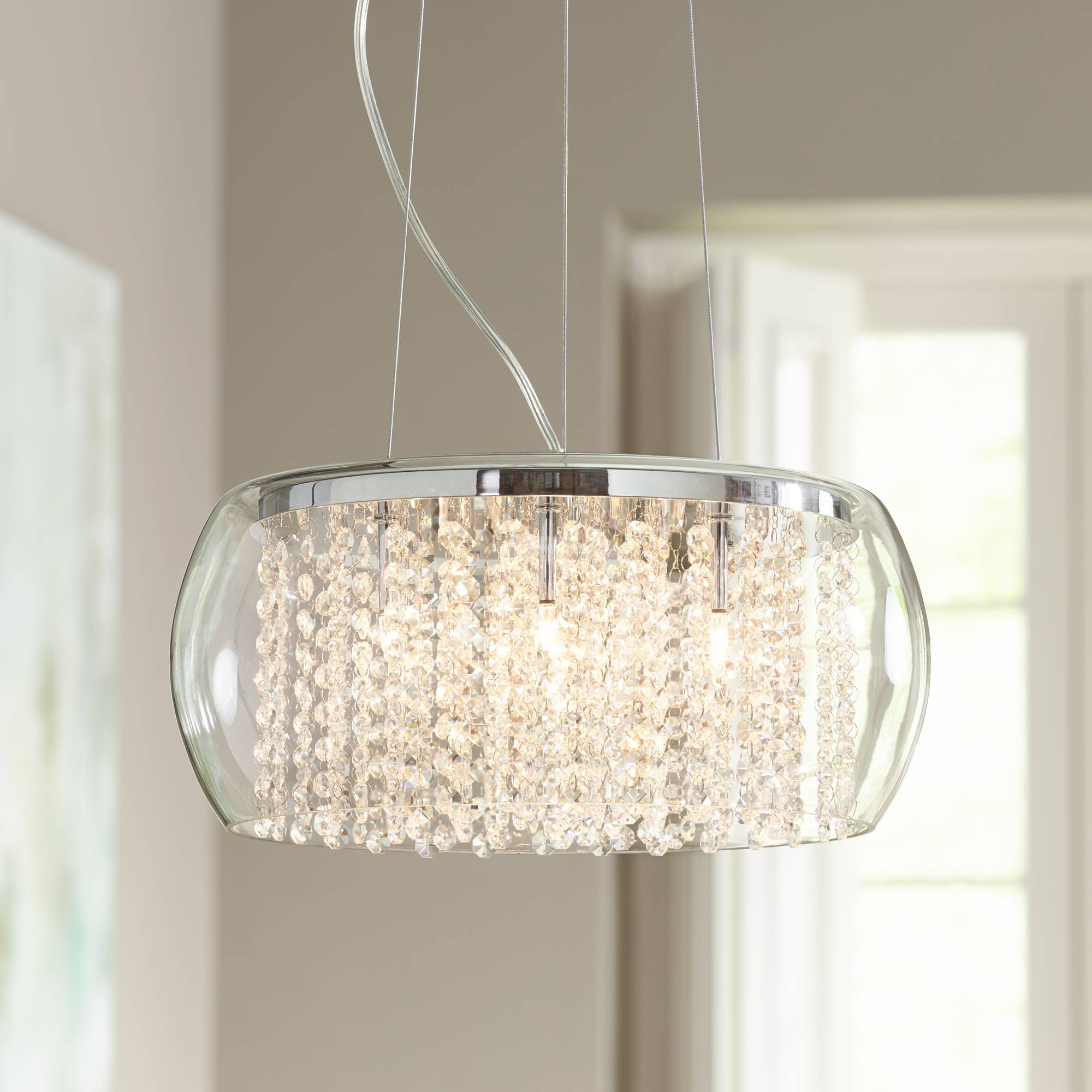 Details About Possini Euro Crystal Rainfall 17 Wide Glass Drum Chandelier