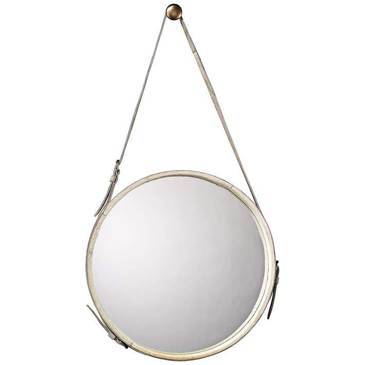 Jamie Young White Leather Strap 26, Round Hanging Mirror With Leather Strap