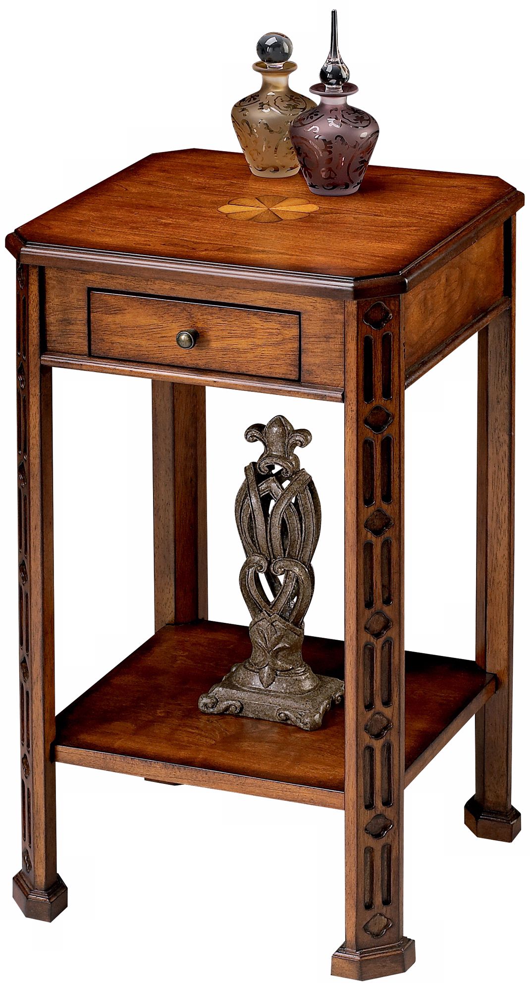 Olive 15" Wide Ash Burl Carved Accent Table