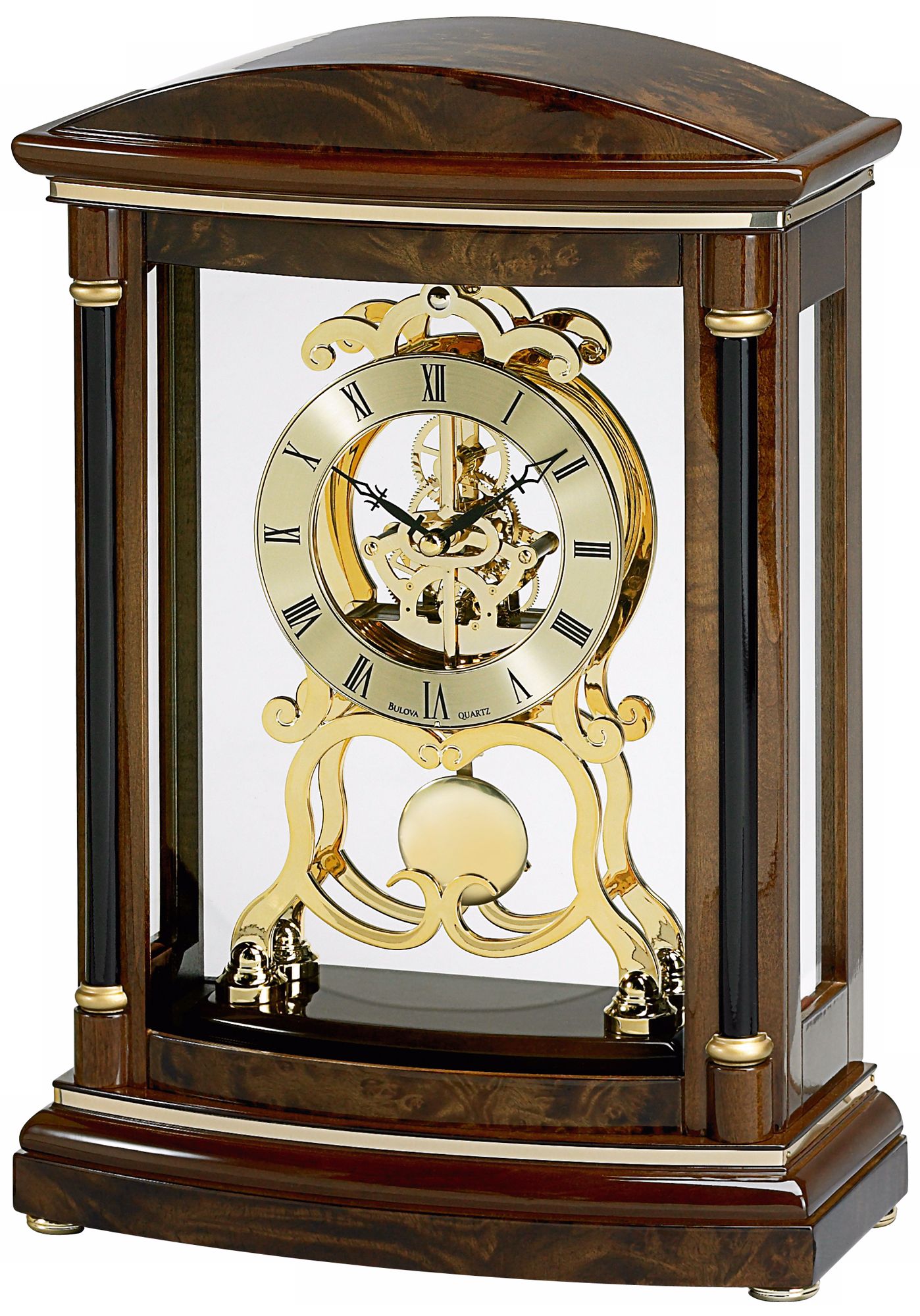 Valeria Burl Veneer 14" High Bulova Mantel Clock