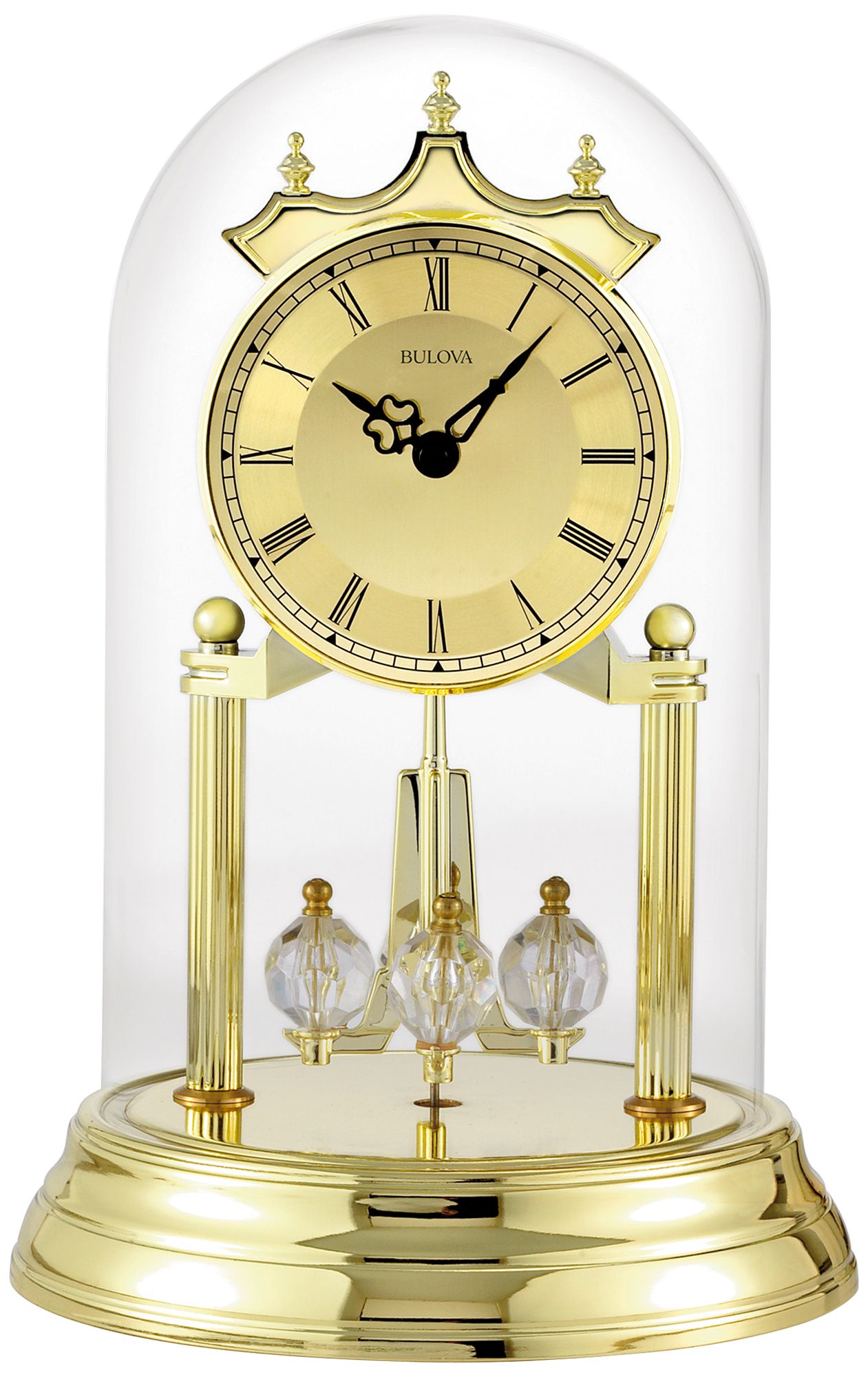 Bulova Tristan I Brass With Glass Dome 9" High Table Clock