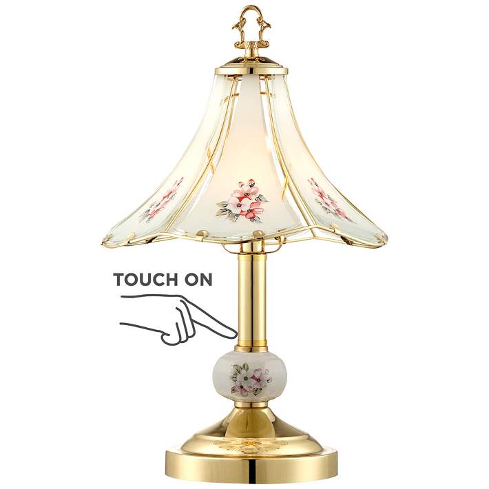 ORE International K317 Glass Roses Scene Touch Lamp Antique Brass