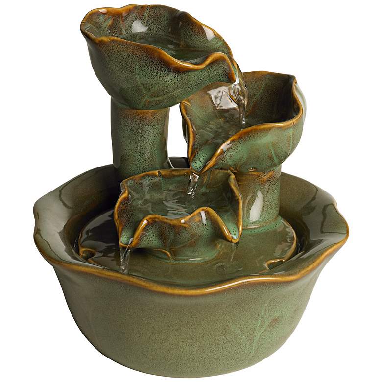 Image 3 Organic Water Lily Ceramic 8" High Tabletop Fountain