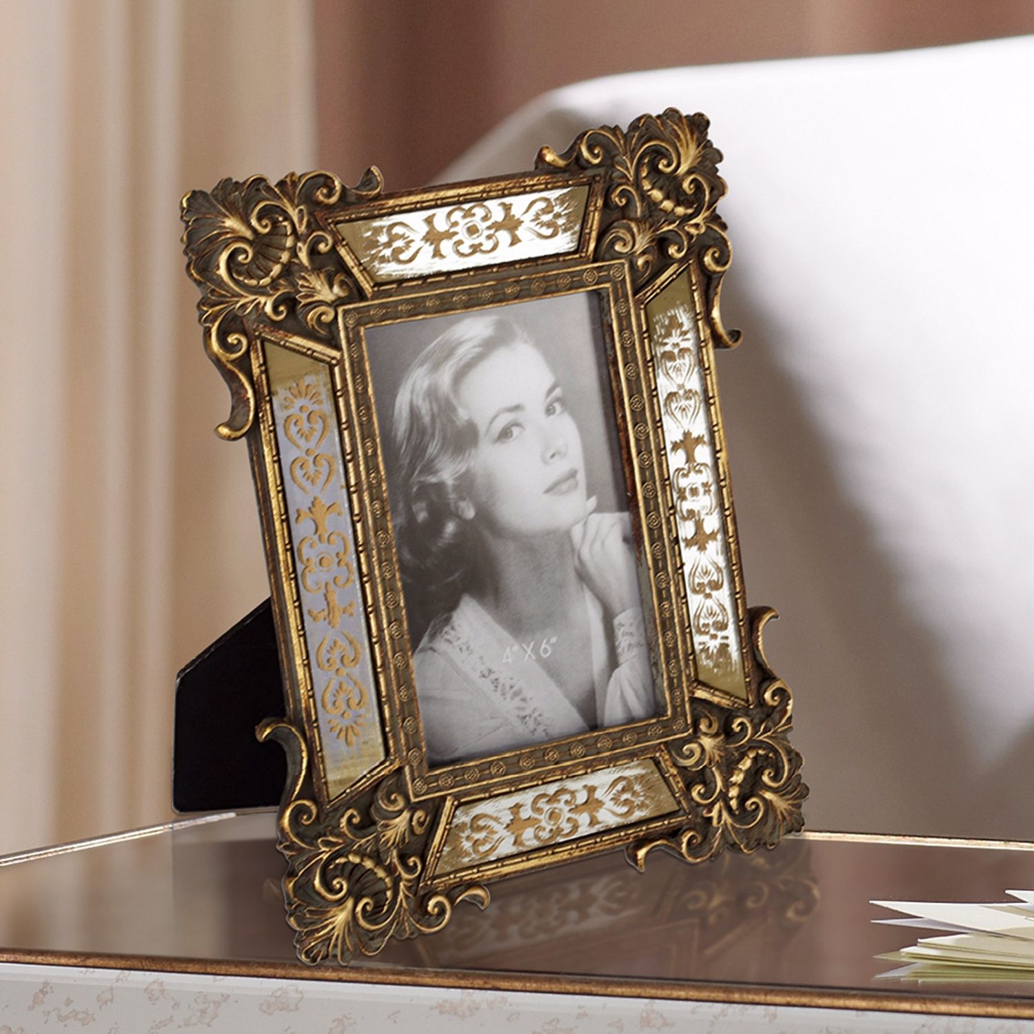 Florentine 8 1/2" High Antique Gold Mirror 4x6 Picture Frame eBay