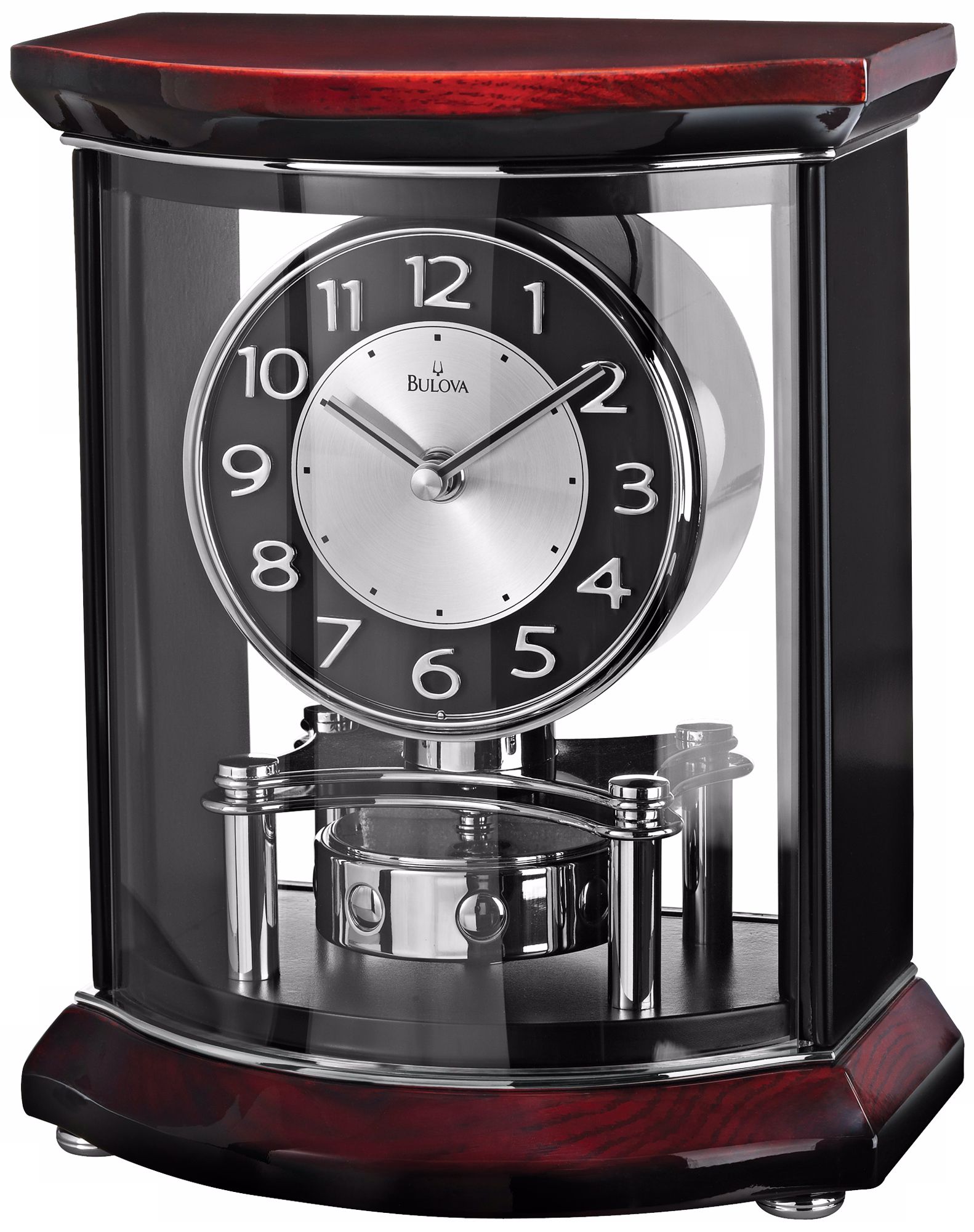 Gentry 10 1/2" High Wood And Glass Bulova Mantel Clock