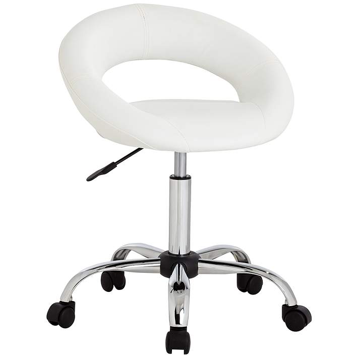 2 ADJUSTABLE ROLLING STOOL WITH FAUX WHITE LEATHER SEAT 