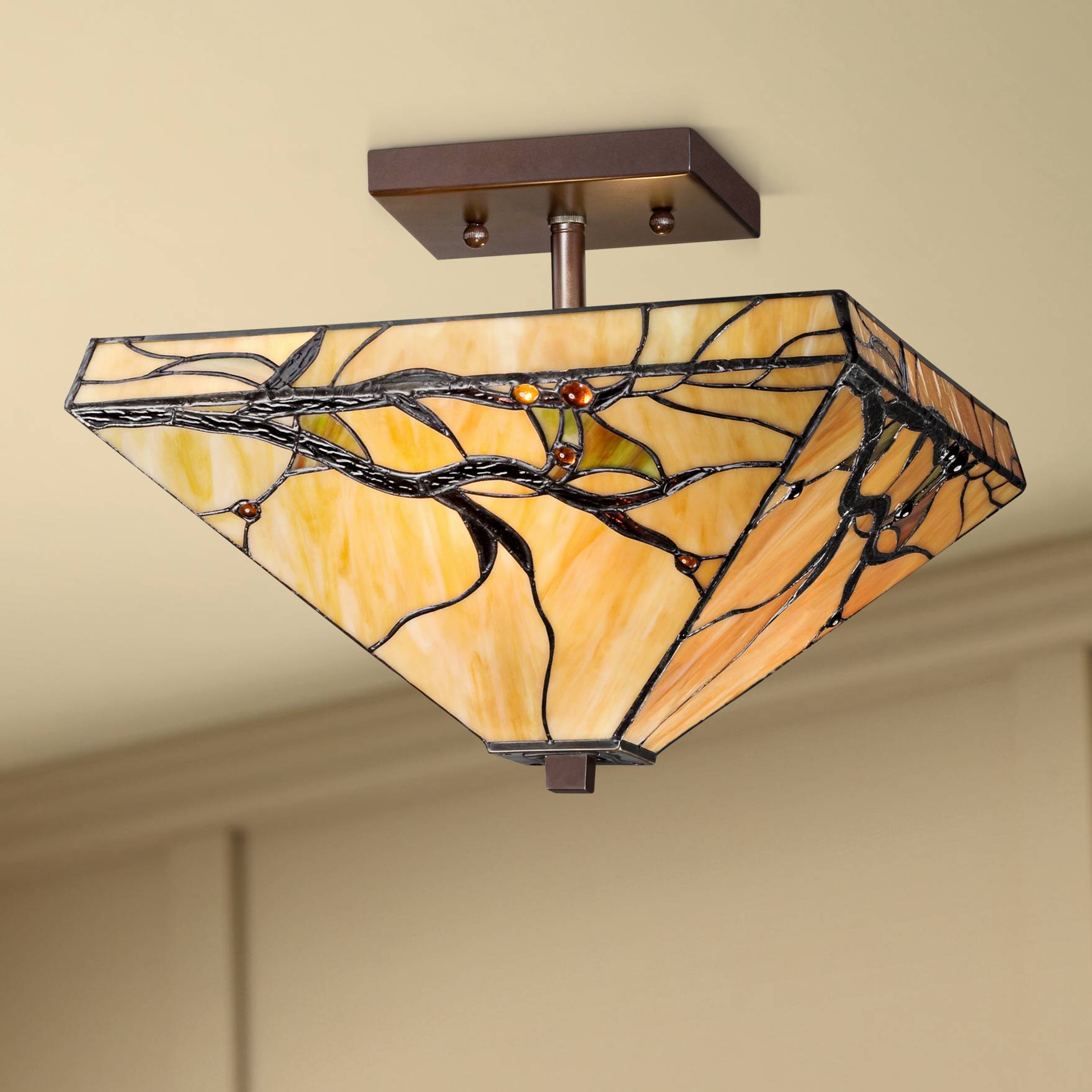 Details About Tiffany Style Ceiling Light Semi Flush Mount Fixture Bronze 14 Bedroom Kitchen