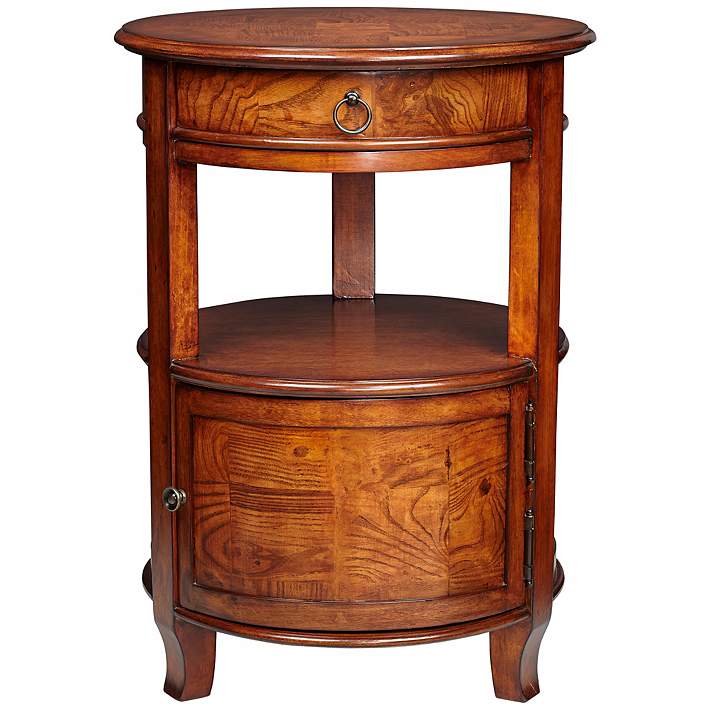 Kendall 20 Wide Cherry Finish Small, Round End Table With Drawer