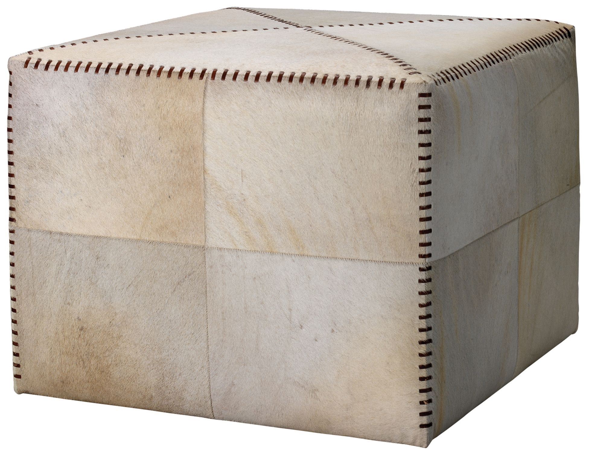 Jamie Young Large Square White Hide Leather Ottoman