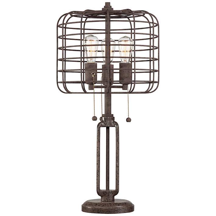 Industrial Cage Edison Bulb Rust Metal, Edison Style Caged Table Lamp