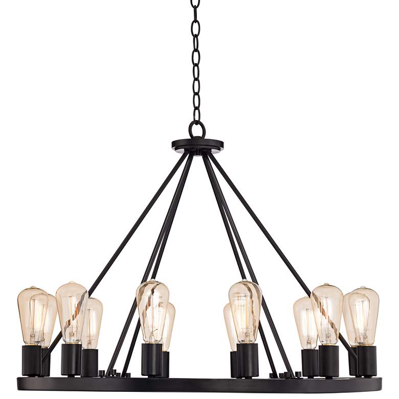 Image 3 Lacey 28" Wide Round Black 12-Light LED Wagon Wheel Chandelier