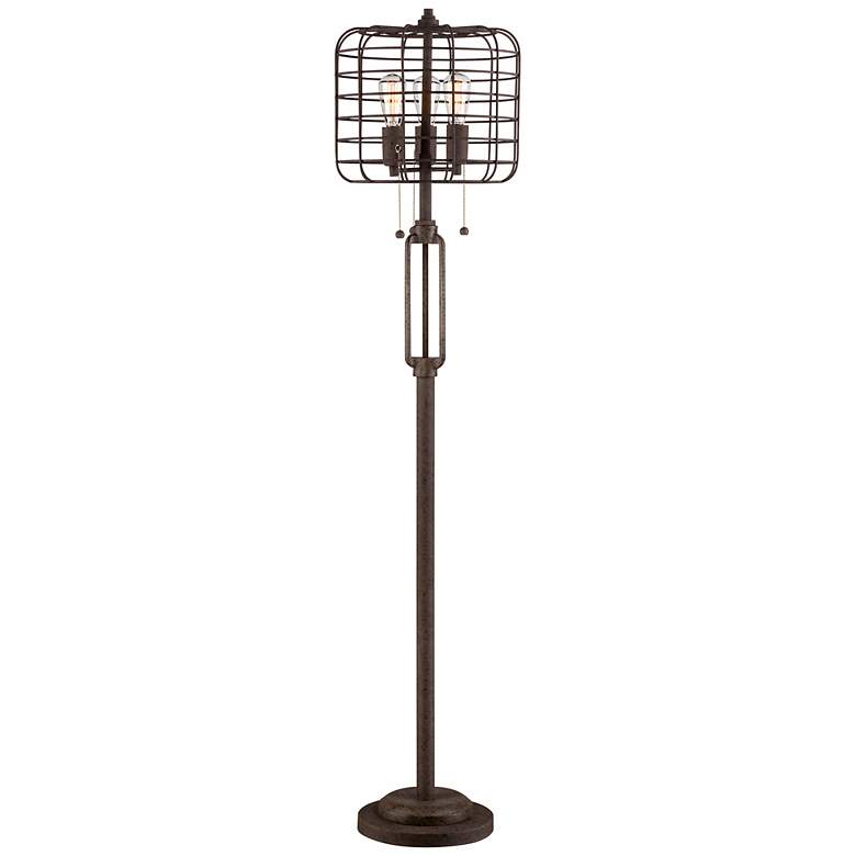 Industrial Cage Bronze Floor Lamp with Edison LED Bulbs