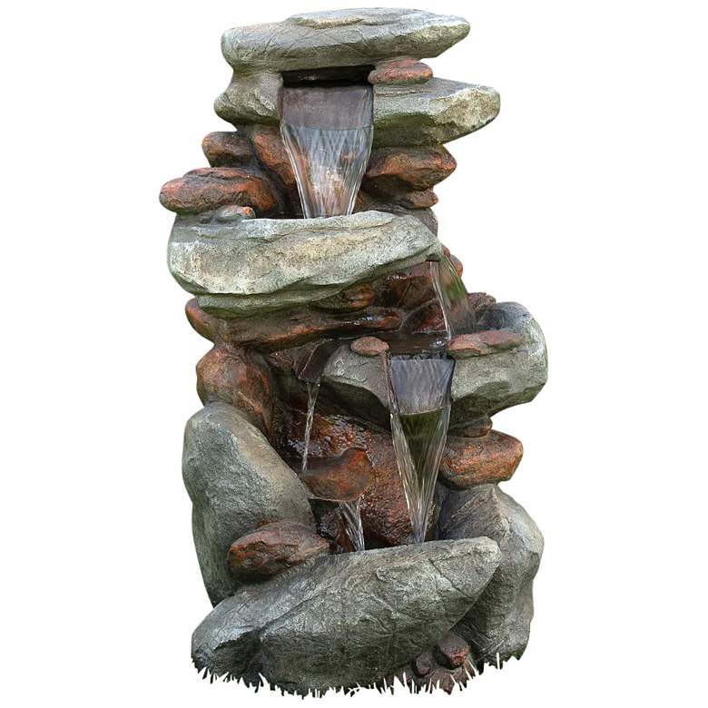 Rock Waterfall 40&quot; High Outdoor Fountain with LED Lights