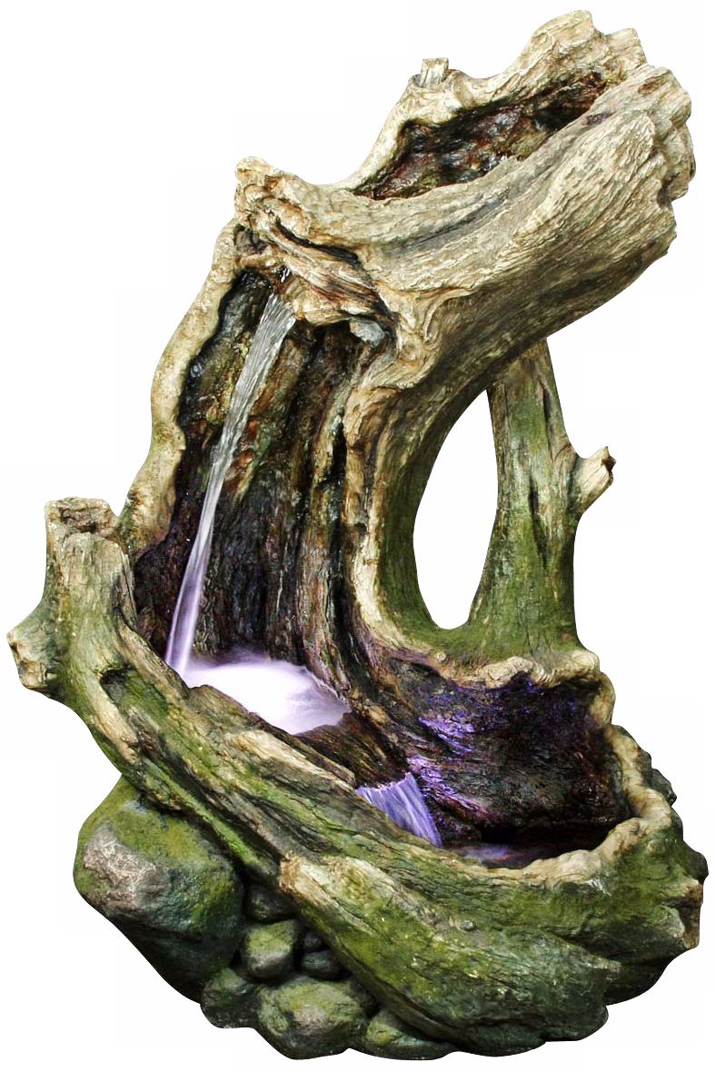 LED Two-Tier Log Waterfall 41" High Outdoor Fountain
