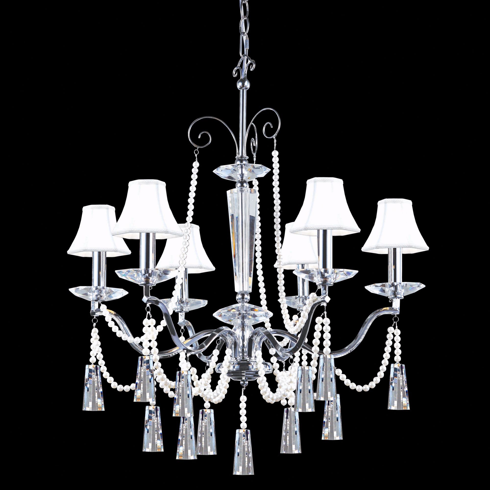 James R. Moder 29" Wide Crystal and White Shades Chandelier