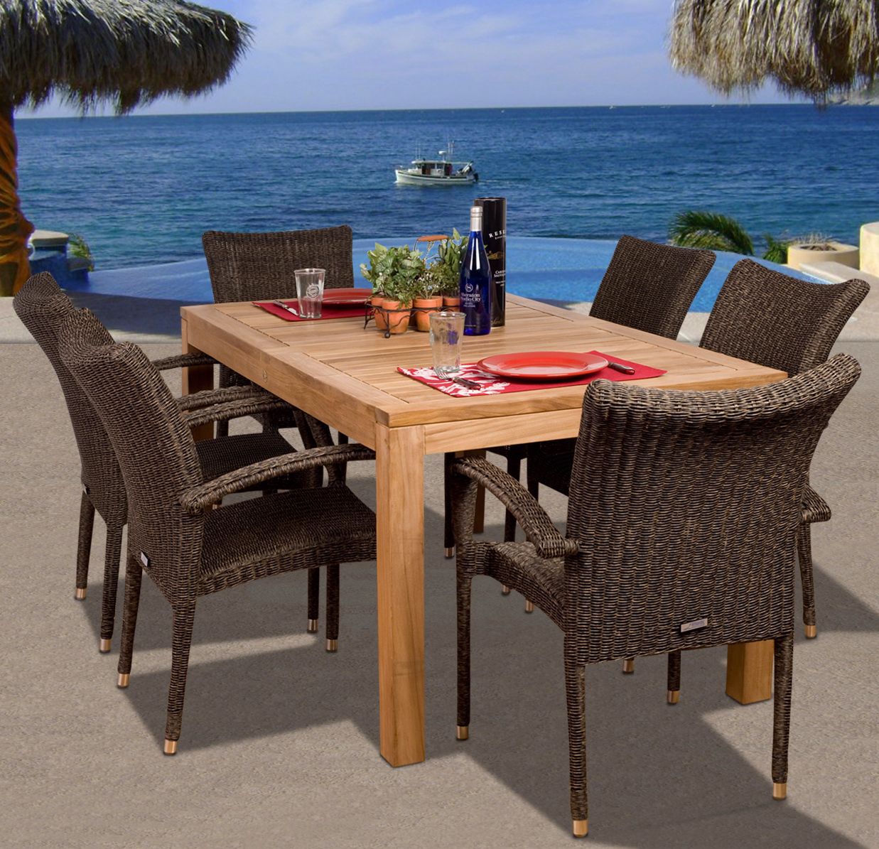 7-Piece Teak/Wicker Kelton Outdoor Dining Set