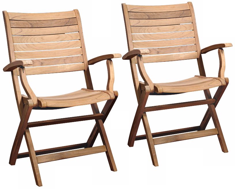 Set of 2 Teak Alameda Outdoor Folding Armchairs