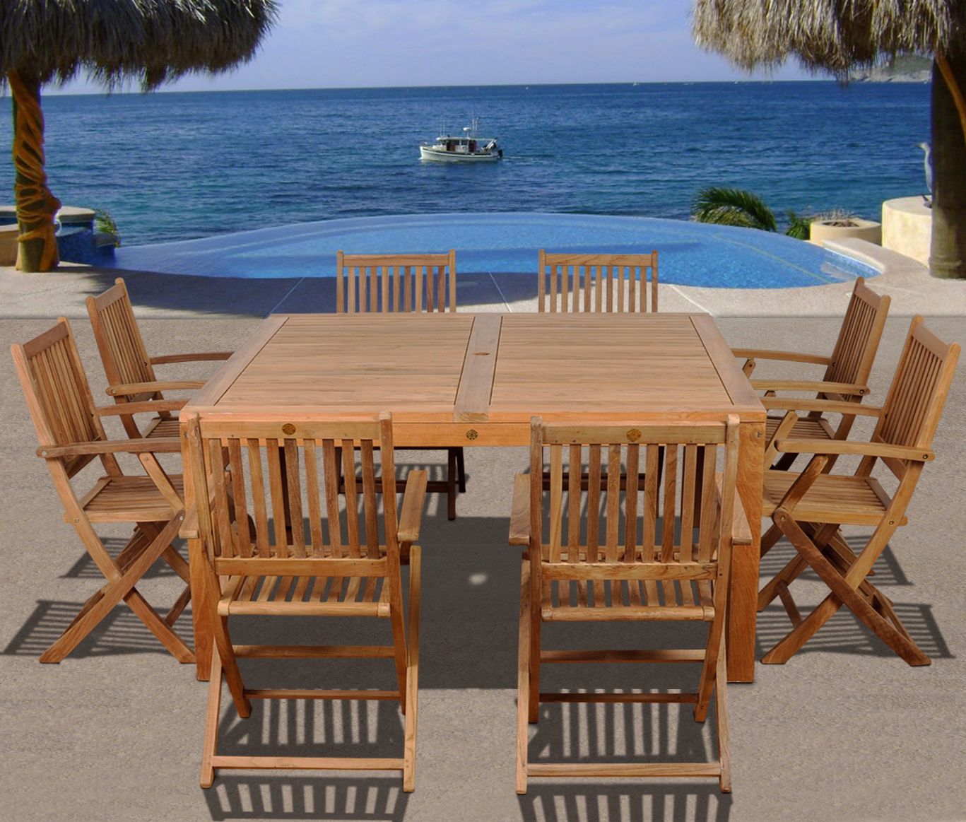 9-Piece Teak Alcott Outdoor Square Dining Set
