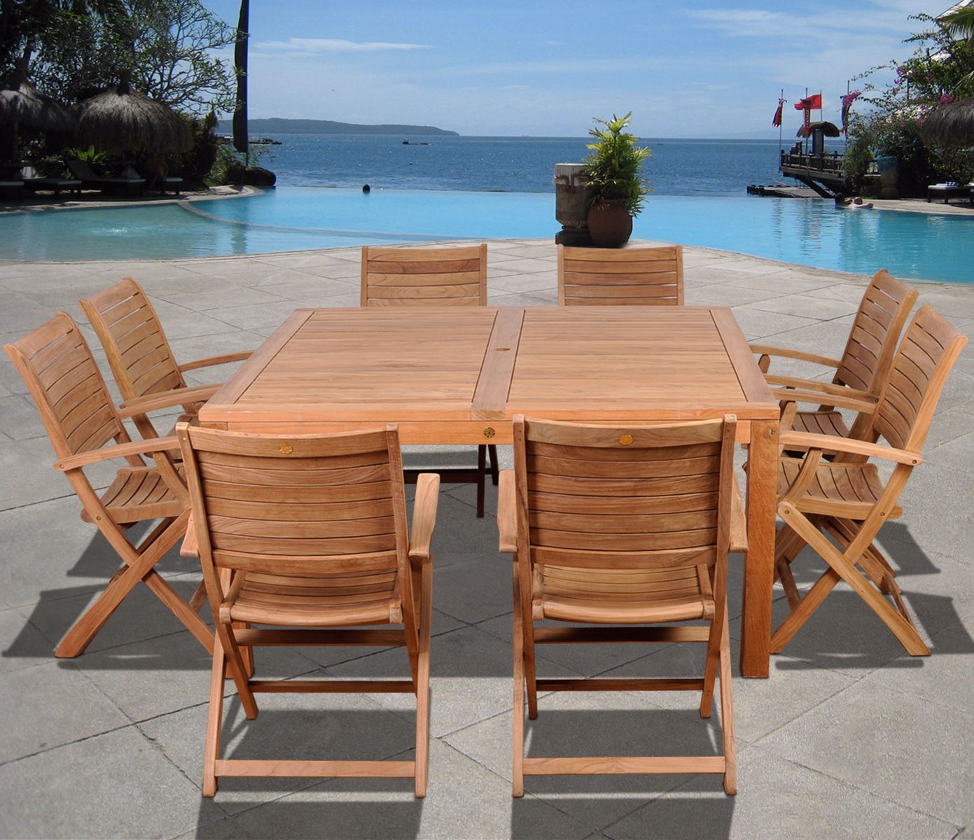 9-Piece Teak Ceasar Outdoor Square Dining Set