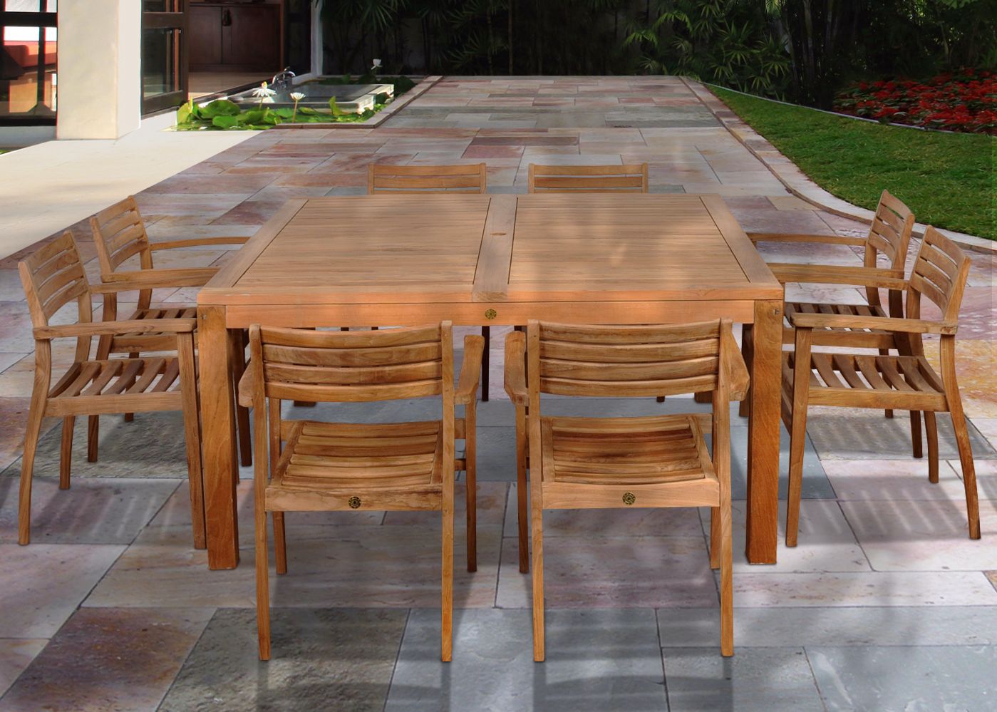 9-Piece Teak Sharona Outdoor Square Dining Set
