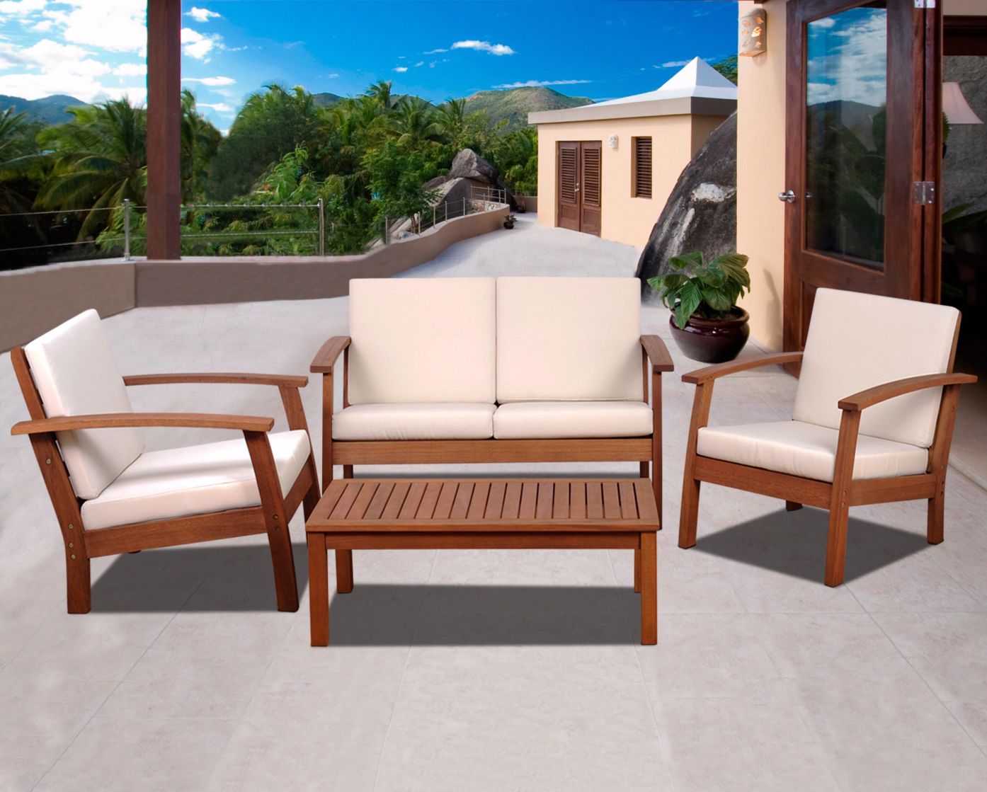 Del Paso Off-White 4-Piece Outdoor Seating Patio Set