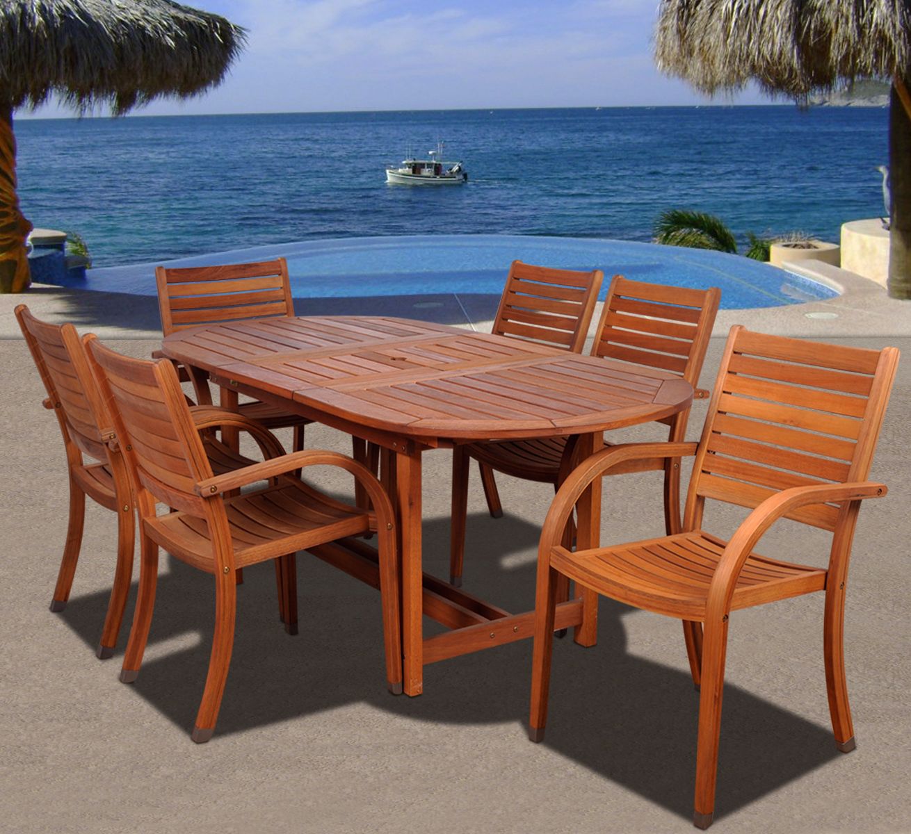Cerrissa 7-Piece Eucalyptus Outdoor Oval Dining Set
