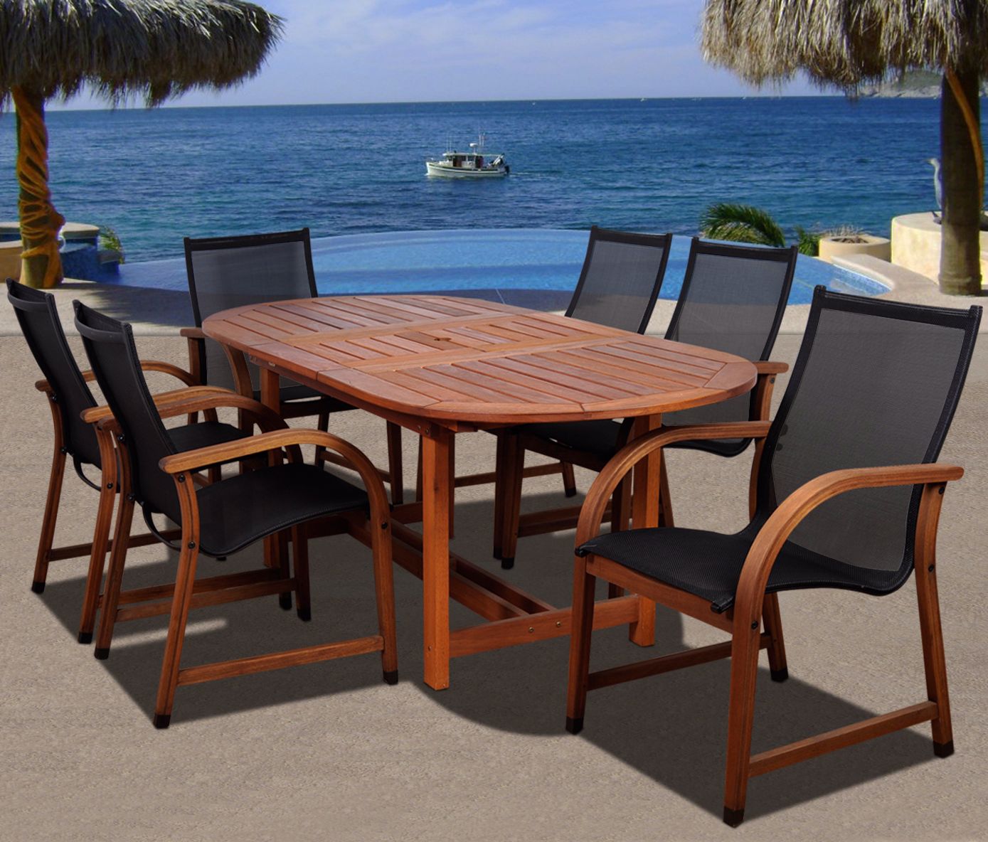 Arriba Eucalyptus Oval 7-Piece Outdoor Patio Dining Set