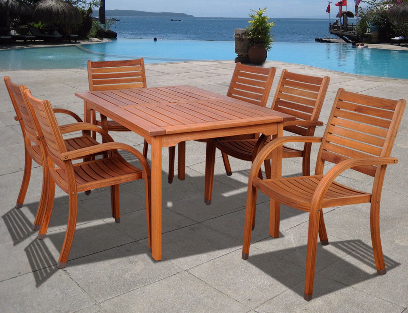 Cerrissa 7-Piece Wood Rectangular Outdoor Dining Set
