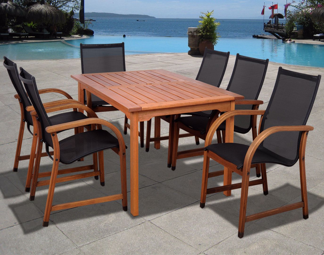Arriba Rectangular 7-Piece Outdoor Patio Dining Set
