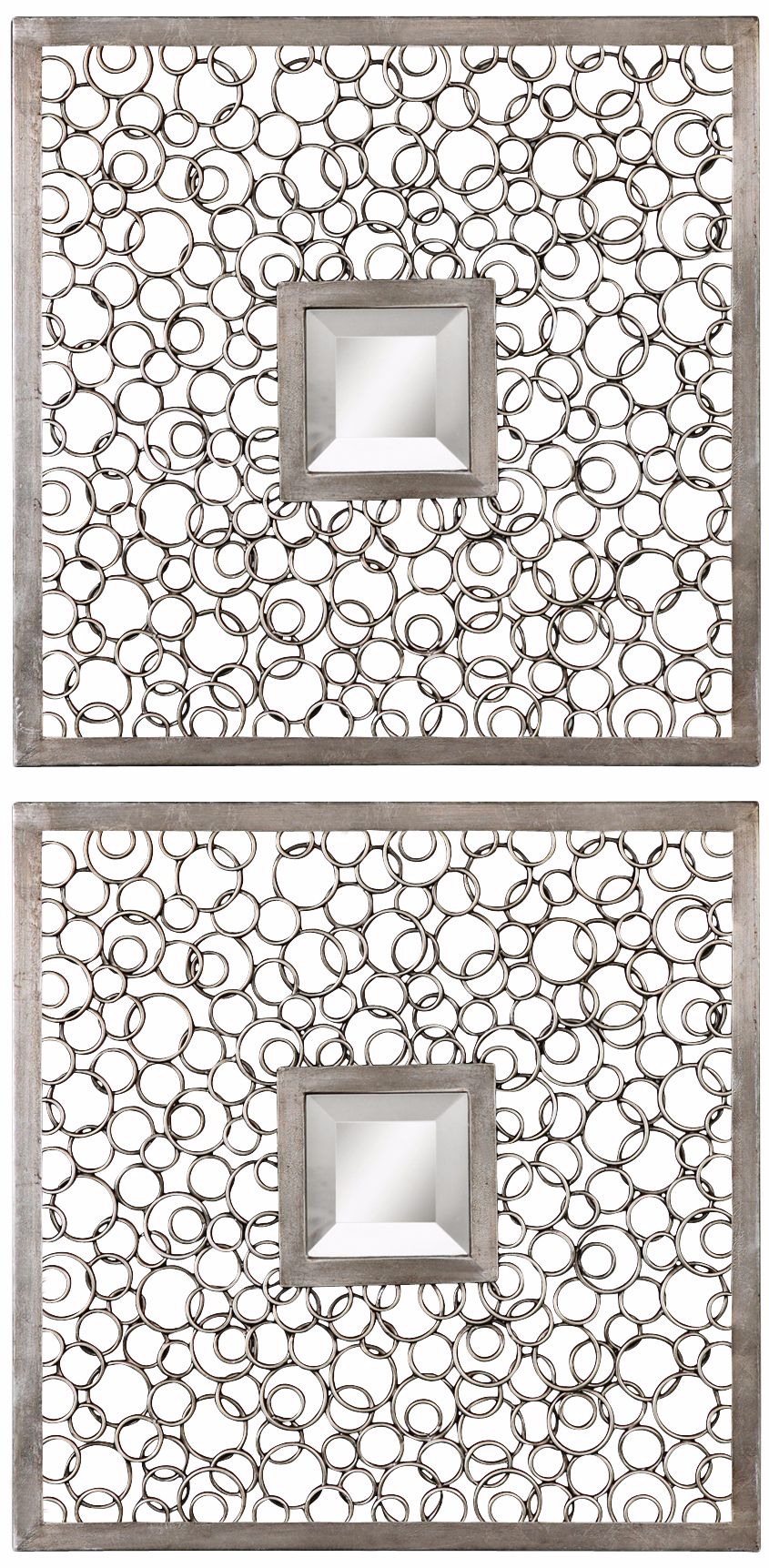 Colusa Antiqued Silver 20" Square Wall Mirrors Set of 2