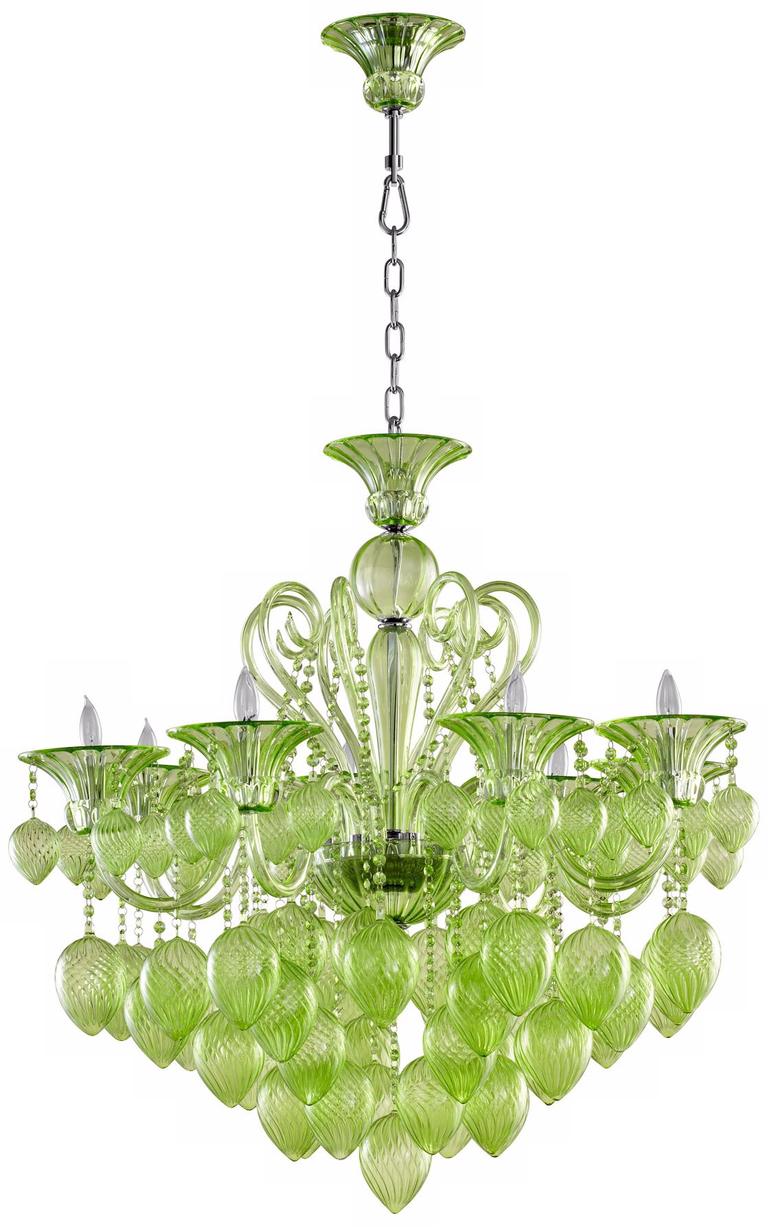 Bella Green Glass Chandelier – Elegant, Modern Lighting Fixture