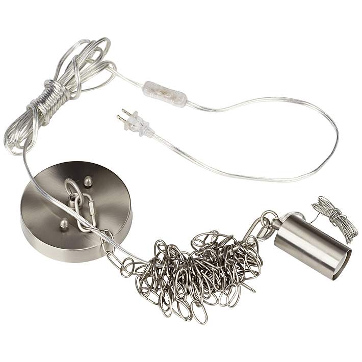 Brushed Steel Small Shade Swag Plug, Small Plug In Swag Chandelier