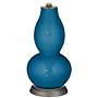 Mykonos Blue Linen Drum Shade Double Gourd Table Lamp